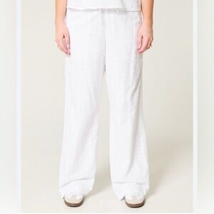 Hollister White Wide Leg Linen Blend Adjustable-Rise Pull-On Baggy Pants